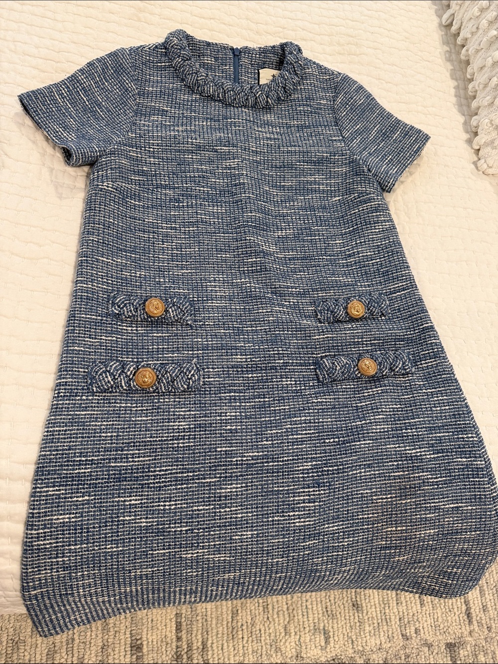Tuckernuck Blue Tweed Short-Sleeve Dress with Button Accents